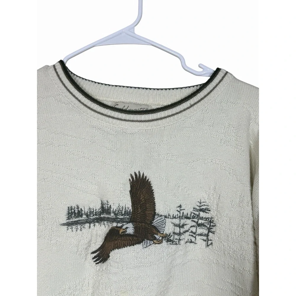 Fieldmaster USA Eagle‎ Sweater XL Cream Textured Knit Bald Eagle Cabin Cottage